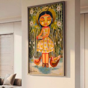 Fine Art A menina e as galinhas